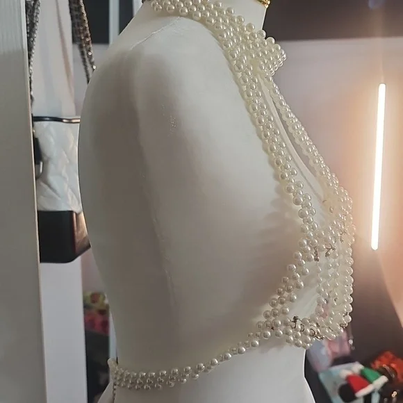 Vintage Pearl and Gold beaded backless bra top - Picture 2 of 3